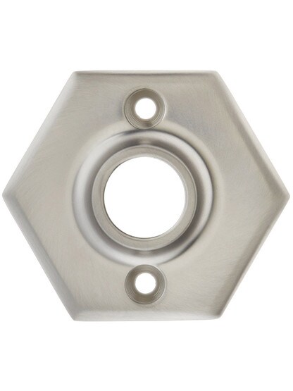 2 1/2 inch Forged Brass Hexagonal Rosette With 21/32 inch Collar In Satin Nickel.
